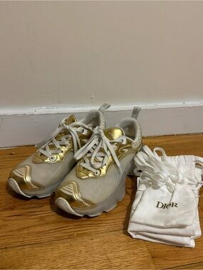 Authentic Christian Dior White & Gold Sneakers